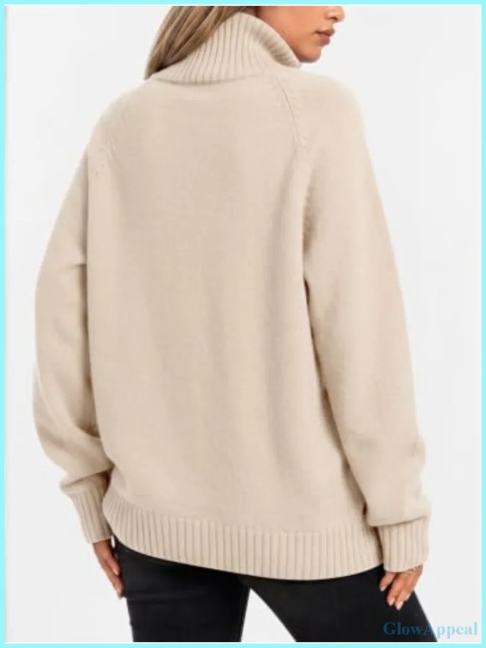 Turtleneck Oversized Knit Sweater with Gold Buttons Pullover